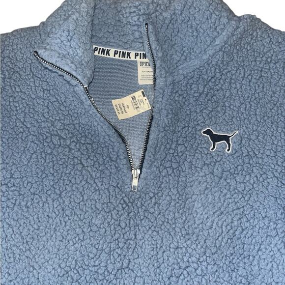 Victoria's Secret PINK VS Sherpa Quarter Zip Pullover Sweatshirt Blue S NEW - Picture 3 of 5